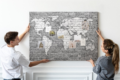 Nástěnka Mapa světa na cihlovou zeď