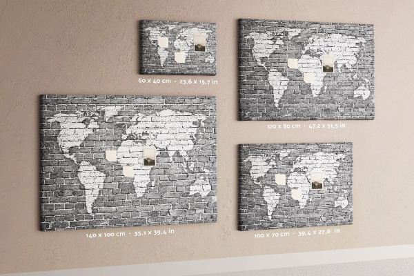Nástěnka Mapa světa na cihlovou zeď