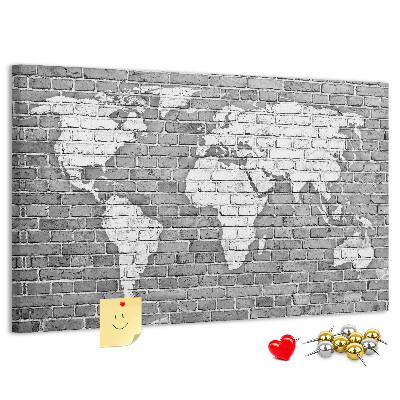 Nástěnka Mapa světa na cihlovou zeď