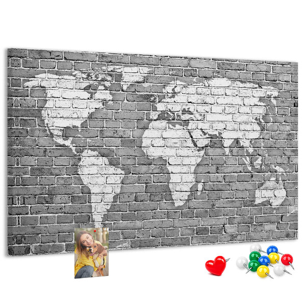 Nástěnka Mapa světa na cihlovou zeď
