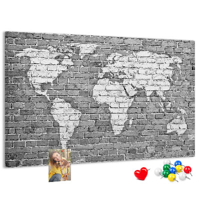 Nástěnka Mapa světa na cihlovou zeď