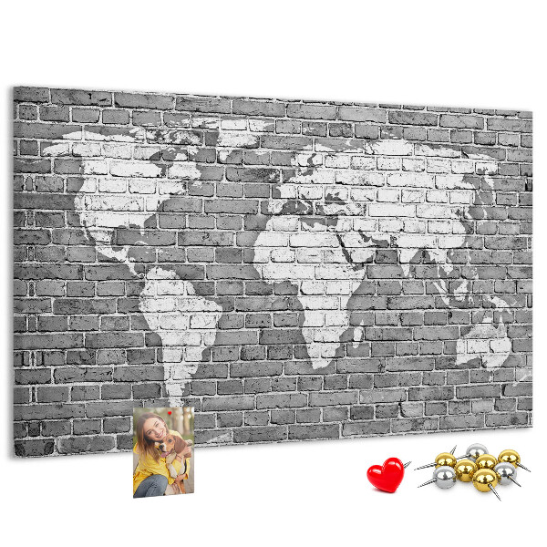 Nástěnka Mapa světa na cihlovou zeď