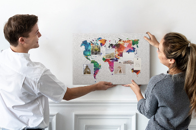 Korková nástěnka Barevná mapa světa v geometrickém stylu