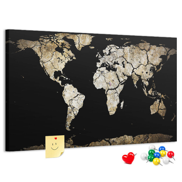 Nástěnka Poškozená mapa světa na černém pozadí