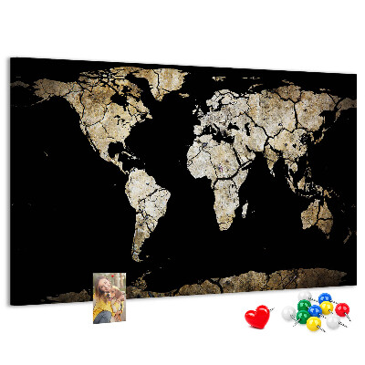 Nástěnka Poškozená mapa světa na černém pozadí