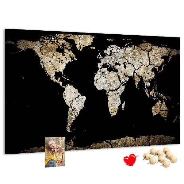 Nástěnka Poškozená mapa světa na černém pozadí