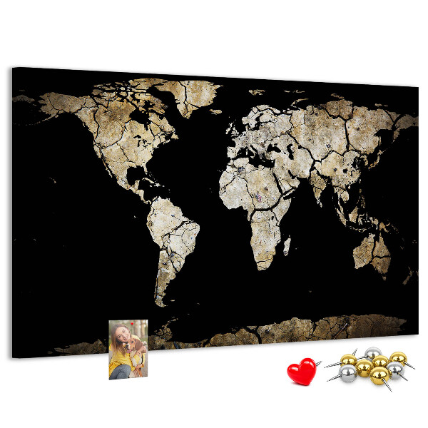 Nástěnka Poškozená mapa světa na černém pozadí