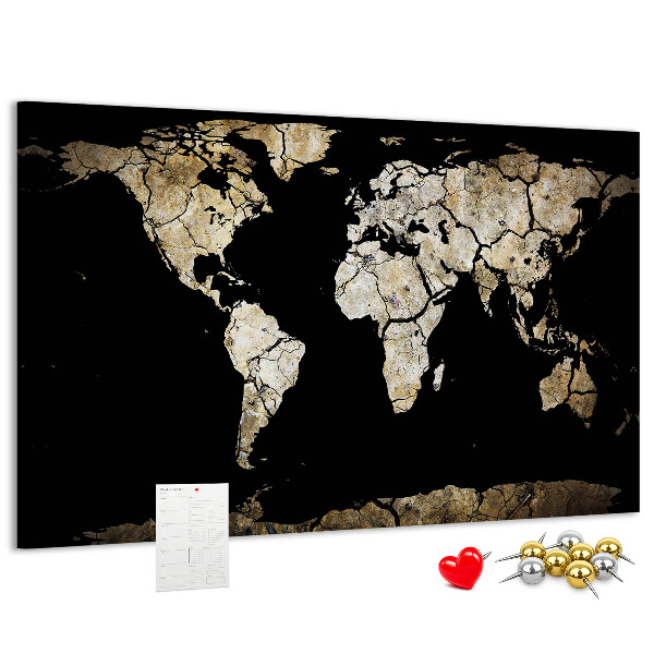 Nástěnka Poškozená mapa světa na černém pozadí