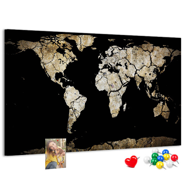 Nástěnka Poškozená mapa světa na černém pozadí