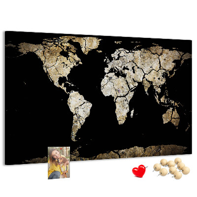 Nástěnka Poškozená mapa světa na černém pozadí