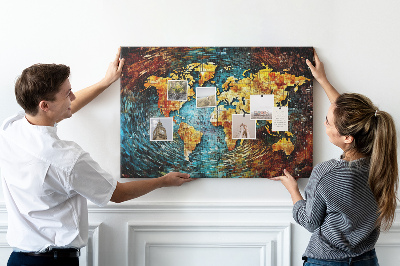 Korková nástěnka Barevná mapa světa v abstraktním stylu
