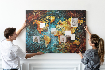 Korková nástěnka Barevná mapa světa v abstraktním stylu