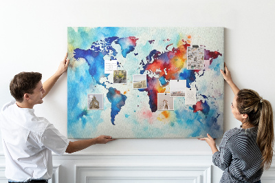 Nástěnka Barevná mapa světa s akvarelem