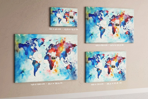 Nástěnka Barevná mapa světa s akvarelem