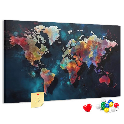 Fětská nástěnka Barevná mapa světa na tmavém pozadí