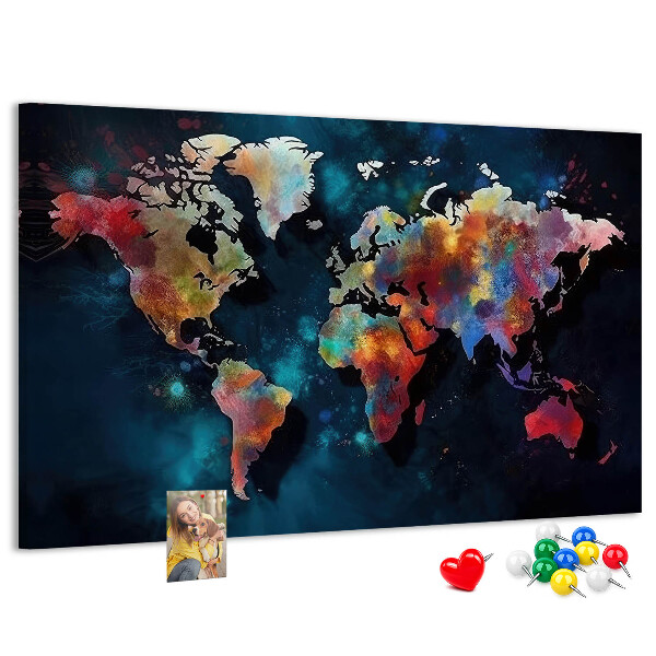 Fětská nástěnka Barevná mapa světa na tmavém pozadí