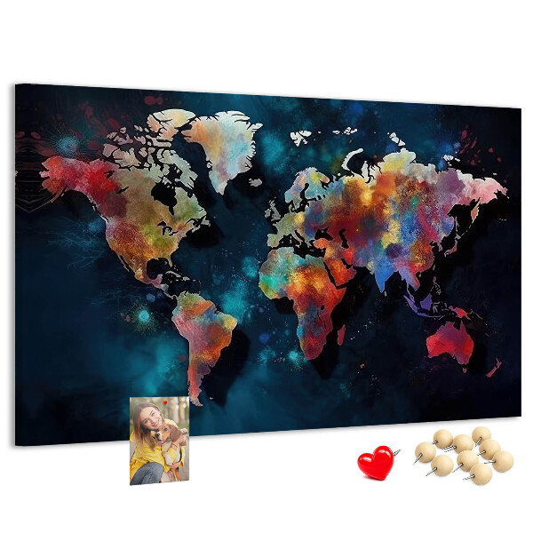 Fětská nástěnka Barevná mapa světa na tmavém pozadí