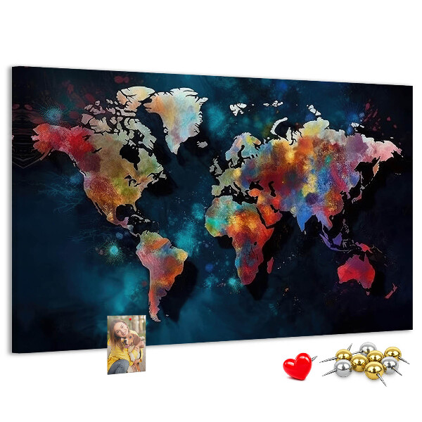 Fětská nástěnka Barevná mapa světa na tmavém pozadí