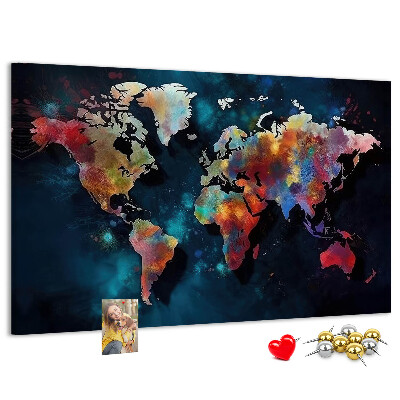 Fětská nástěnka Barevná mapa světa na tmavém pozadí