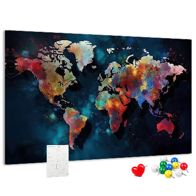 Fětská nástěnka Barevná mapa světa na tmavém pozadí