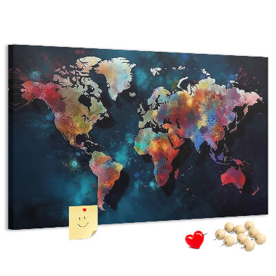 Fětská nástěnka Barevná mapa světa na tmavém pozadí