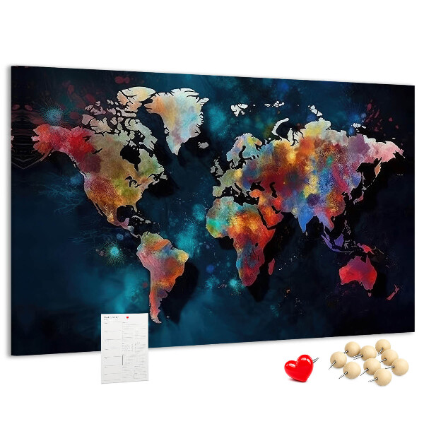 Fětská nástěnka Barevná mapa světa na tmavém pozadí