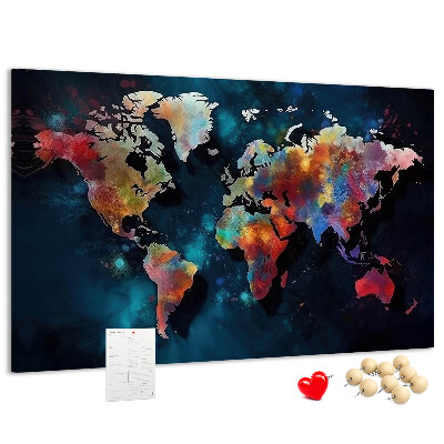 Fětská nástěnka Barevná mapa světa na tmavém pozadí