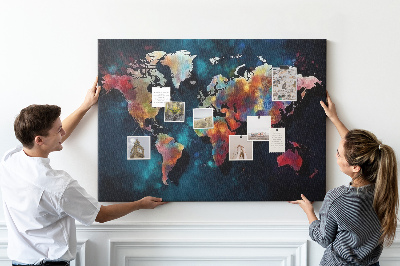 Fětská nástěnka Barevná mapa světa na tmavém pozadí