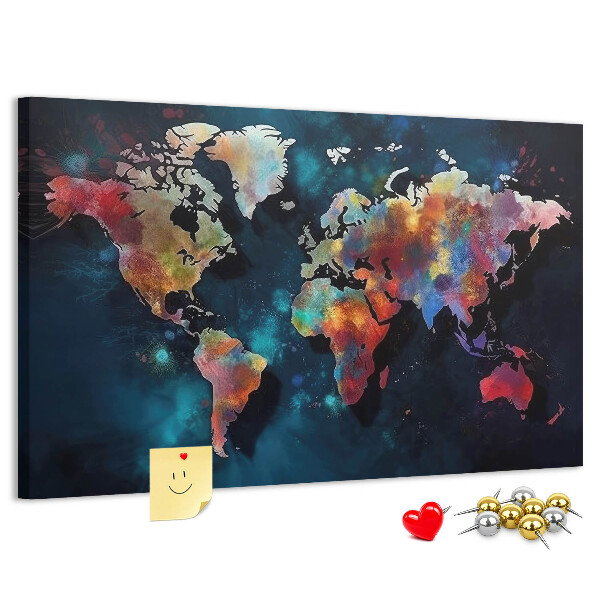 Fětská nástěnka Barevná mapa světa na tmavém pozadí