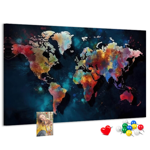 Fětská nástěnka Barevná mapa světa na tmavém pozadí