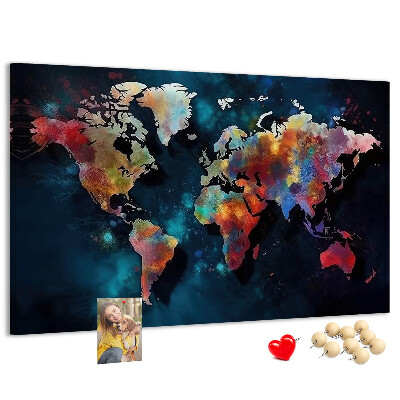 Fětská nástěnka Barevná mapa světa na tmavém pozadí