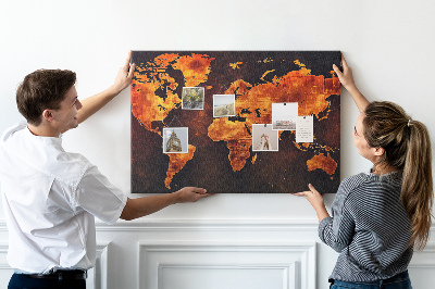 Nástěnka Zlatá mapa světa na hnědém pozadí