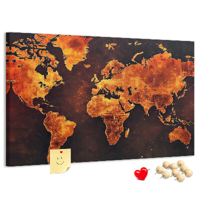 Nástěnka Zlatá mapa světa na hnědém pozadí