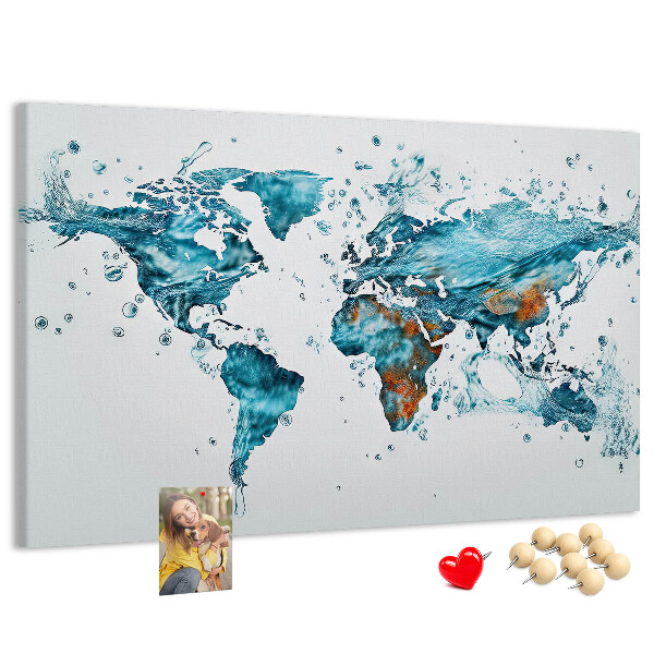 Korková nástěnka Akvarelová mapa světa.