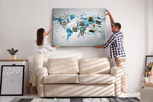 Korková nástěnka Akvarelová mapa světa.