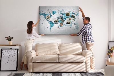 Korková nástěnka Akvarelová mapa světa.