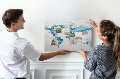 Korková nástěnka Akvarelová mapa světa.