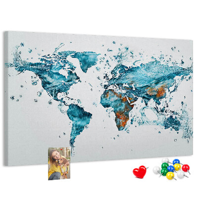 Korková nástěnka Akvarelová mapa světa.