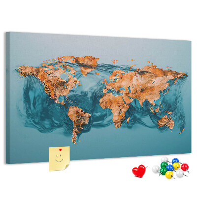 Nástěnka Mapa světa ve vlnící se vodě