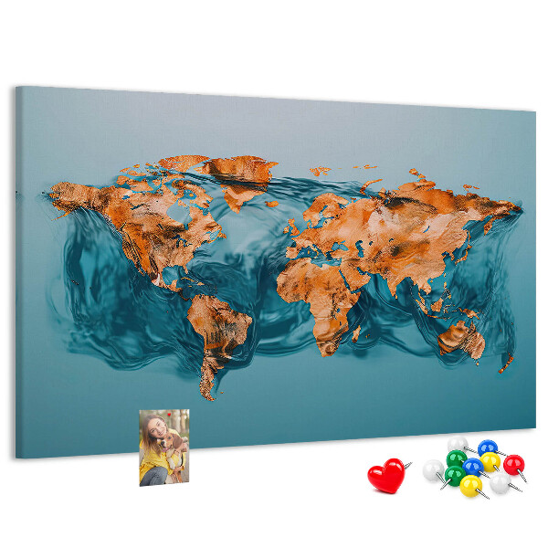 Nástěnka Mapa světa ve vlnící se vodě