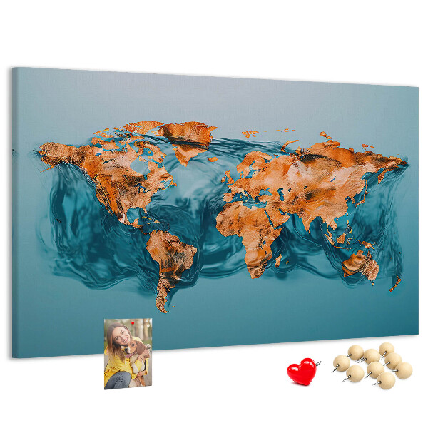 Nástěnka Mapa světa ve vlnící se vodě