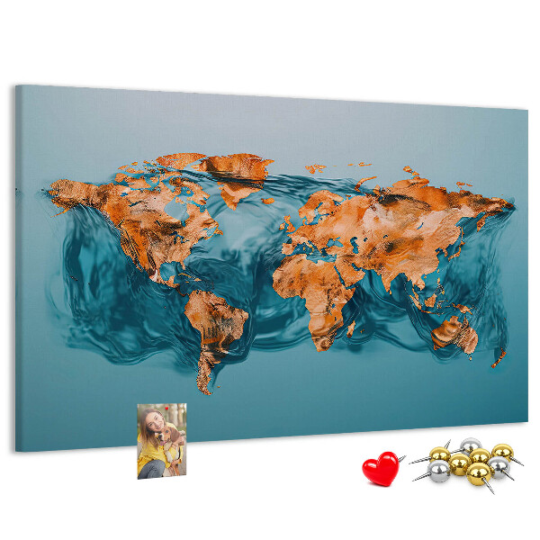 Nástěnka Mapa světa ve vlnící se vodě