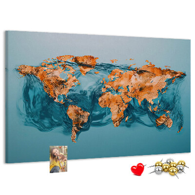 Nástěnka Mapa světa ve vlnící se vodě