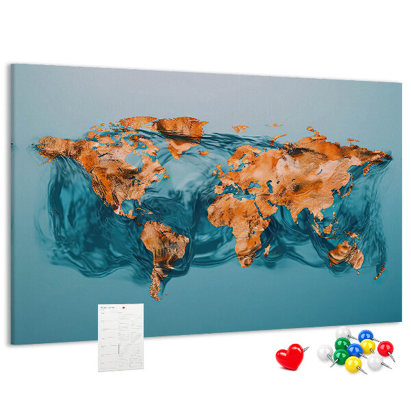 Nástěnka Mapa světa ve vlnící se vodě