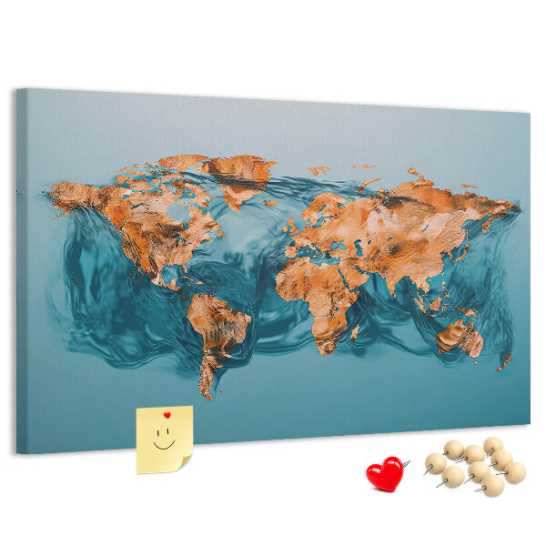 Nástěnka Mapa světa ve vlnící se vodě