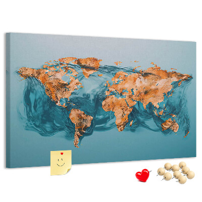 Nástěnka Mapa světa ve vlnící se vodě