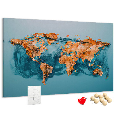 Nástěnka Mapa světa ve vlnící se vodě
