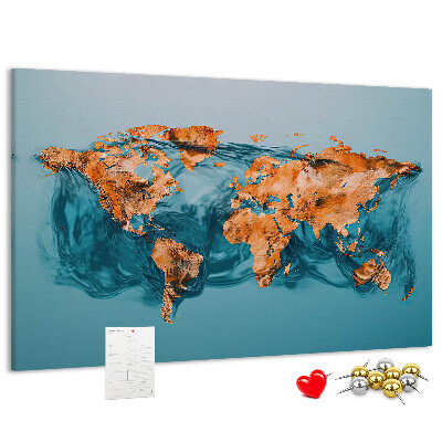 Nástěnka Mapa světa ve vlnící se vodě