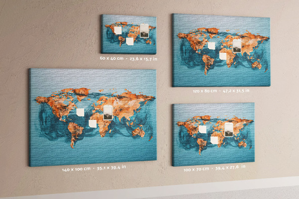 Nástěnka Mapa světa ve vlnící se vodě