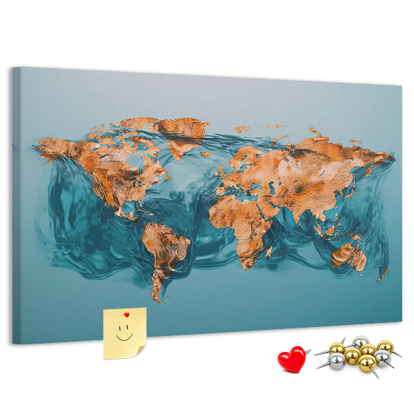 Nástěnka Mapa světa ve vlnící se vodě